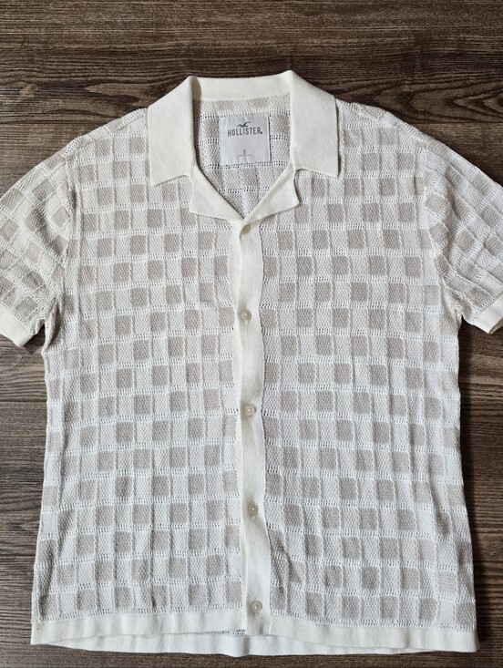 Hollister Other - Hollister Shirt Men S Cream Open Knit Button Crochet Retro Cuban Coastal Beach